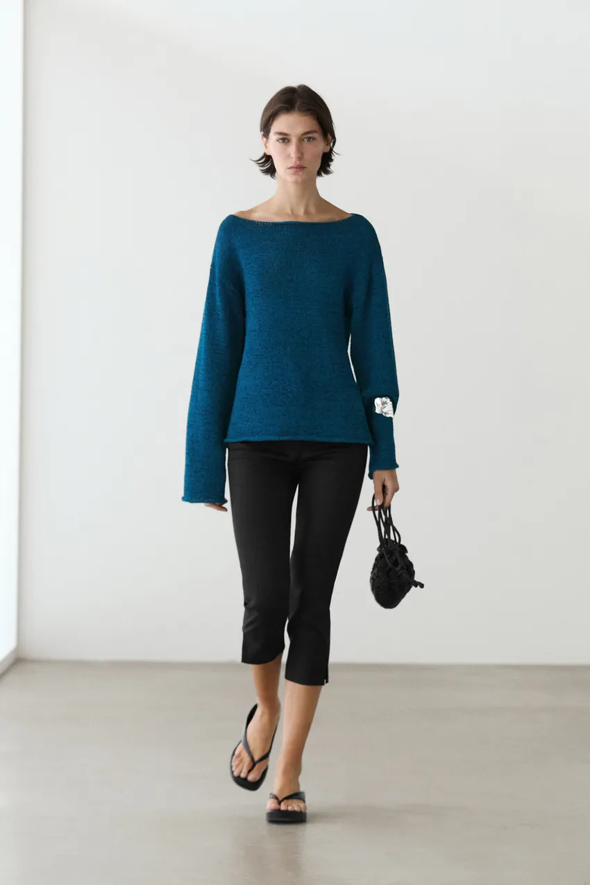 Massimo Dutti, Cotton Blend Cutwork Sweater