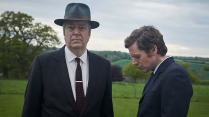 The Endeavour ending explained. Seen here are SHAUN EVANS as Endeavour and ROGER ALLAM as Fred Thursday.