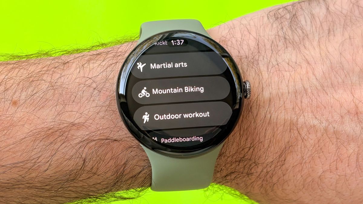 Close-up of the Pixel Watch 5 in 45mm on a user's wrist