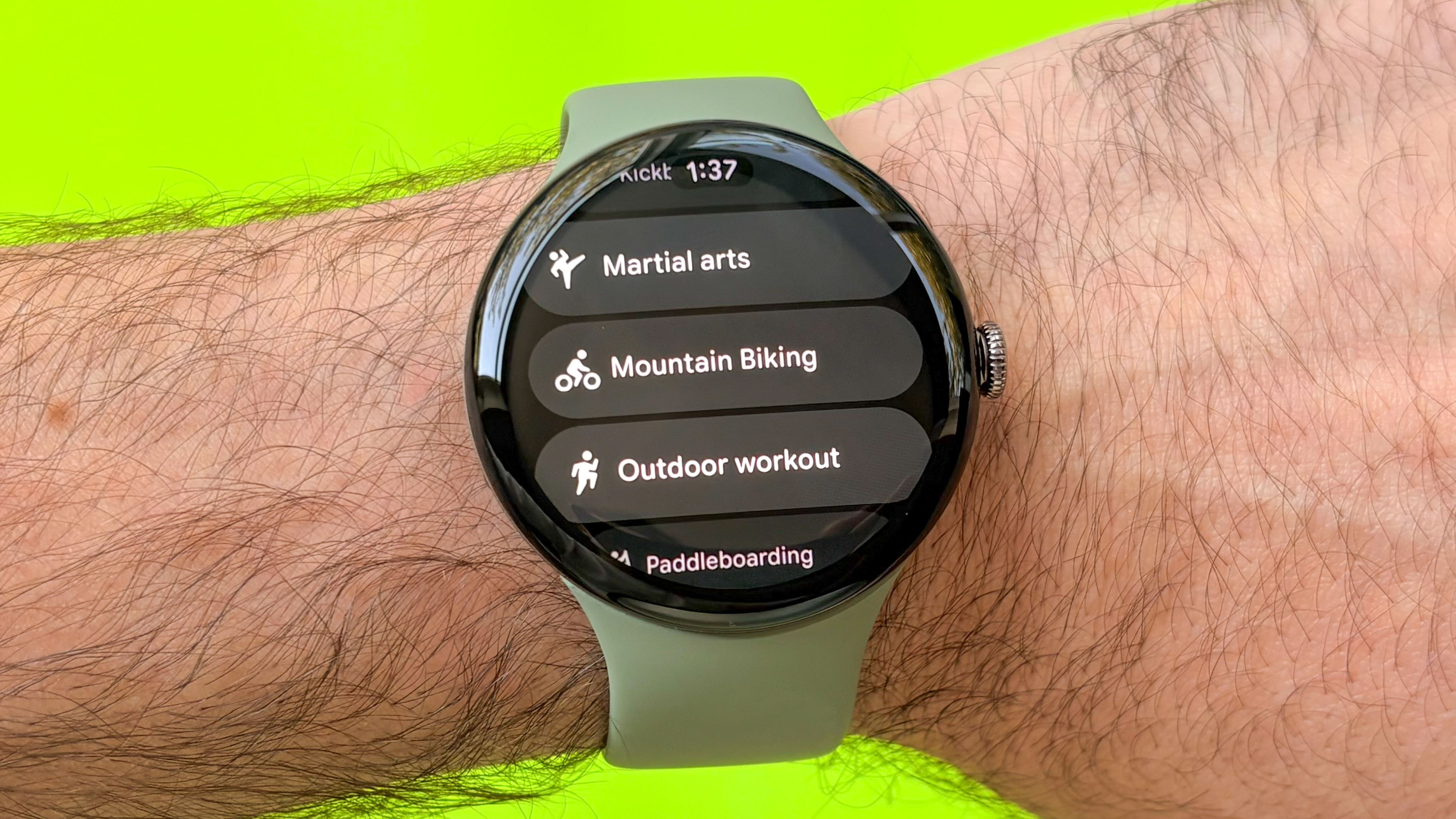 Close-up of the Pixel Watch 5 in 45mm on a user's wrist