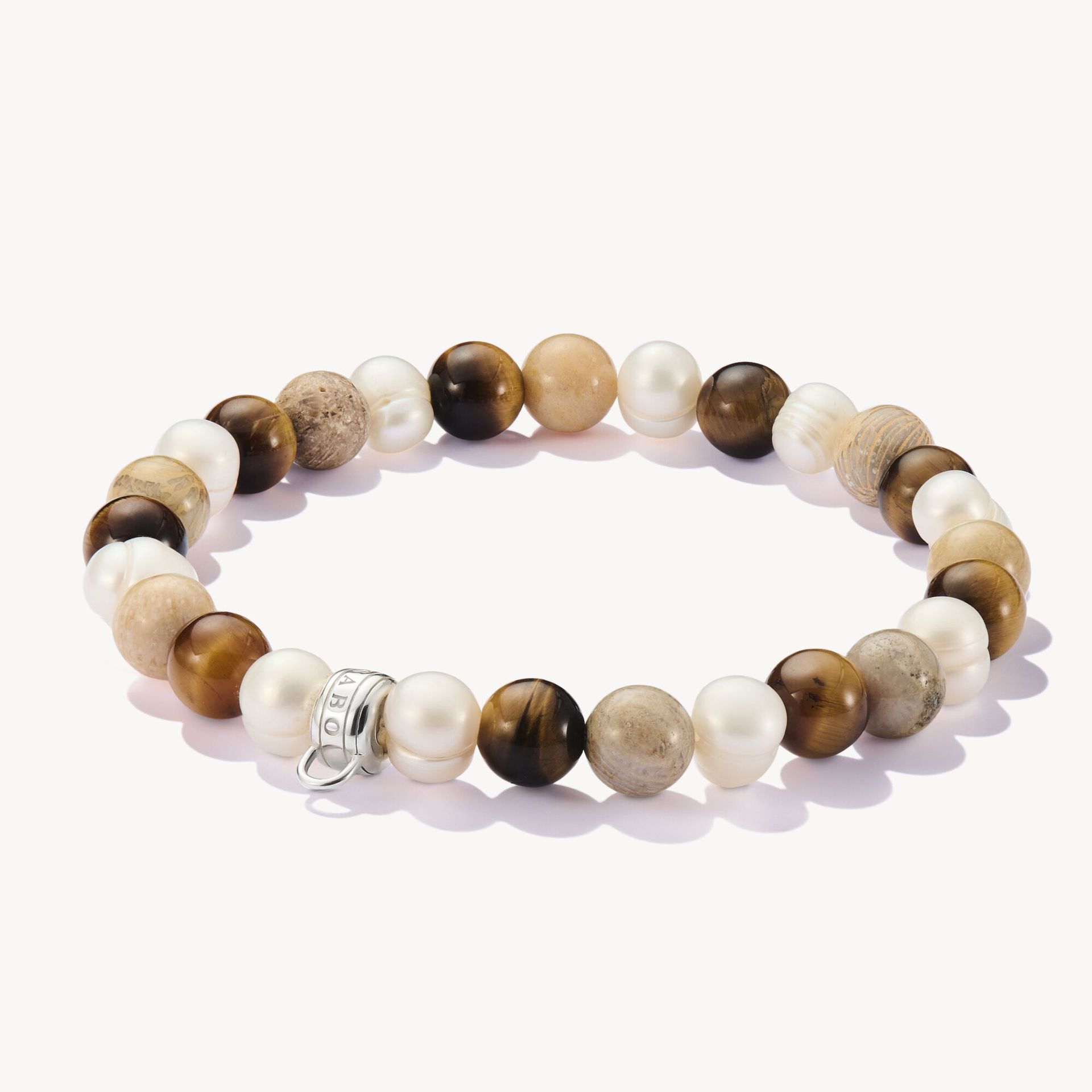 Silver Beads Bracelet With Ecru-Coloured Stones