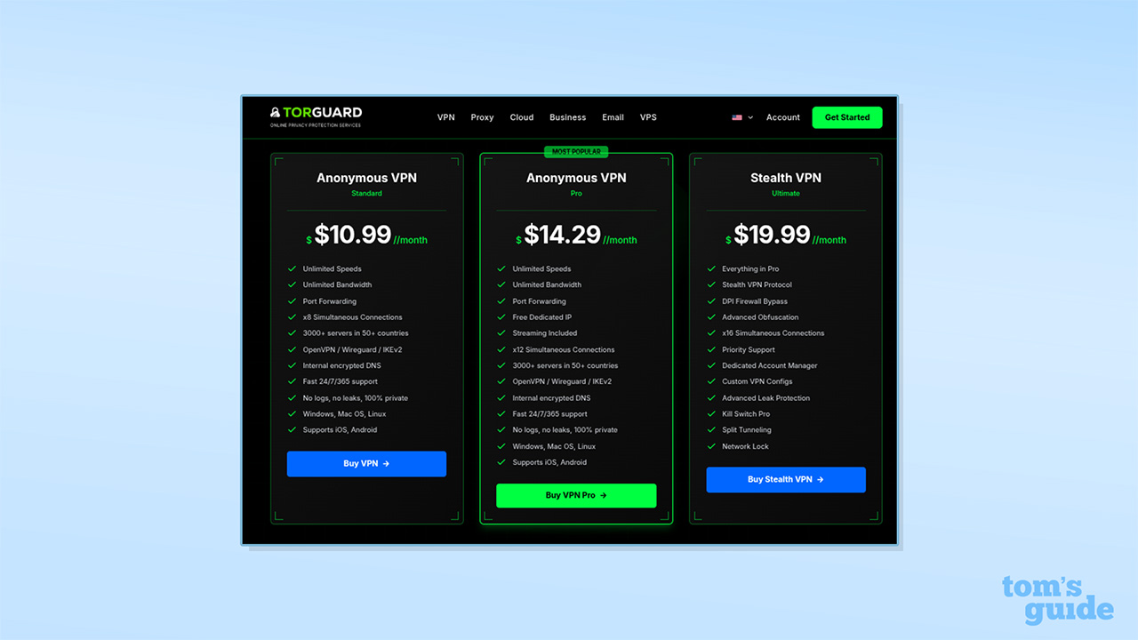 TorGuard VPN's various pricing tiers