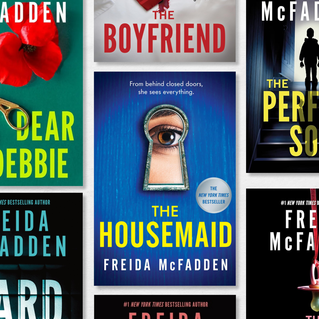 a collage of book covers by freida mcfadden including the housemaid dear debbie the ward and mroe