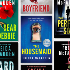 a collage of book covers by freida mcfadden including the housemaid dear debbie the ward and mroe