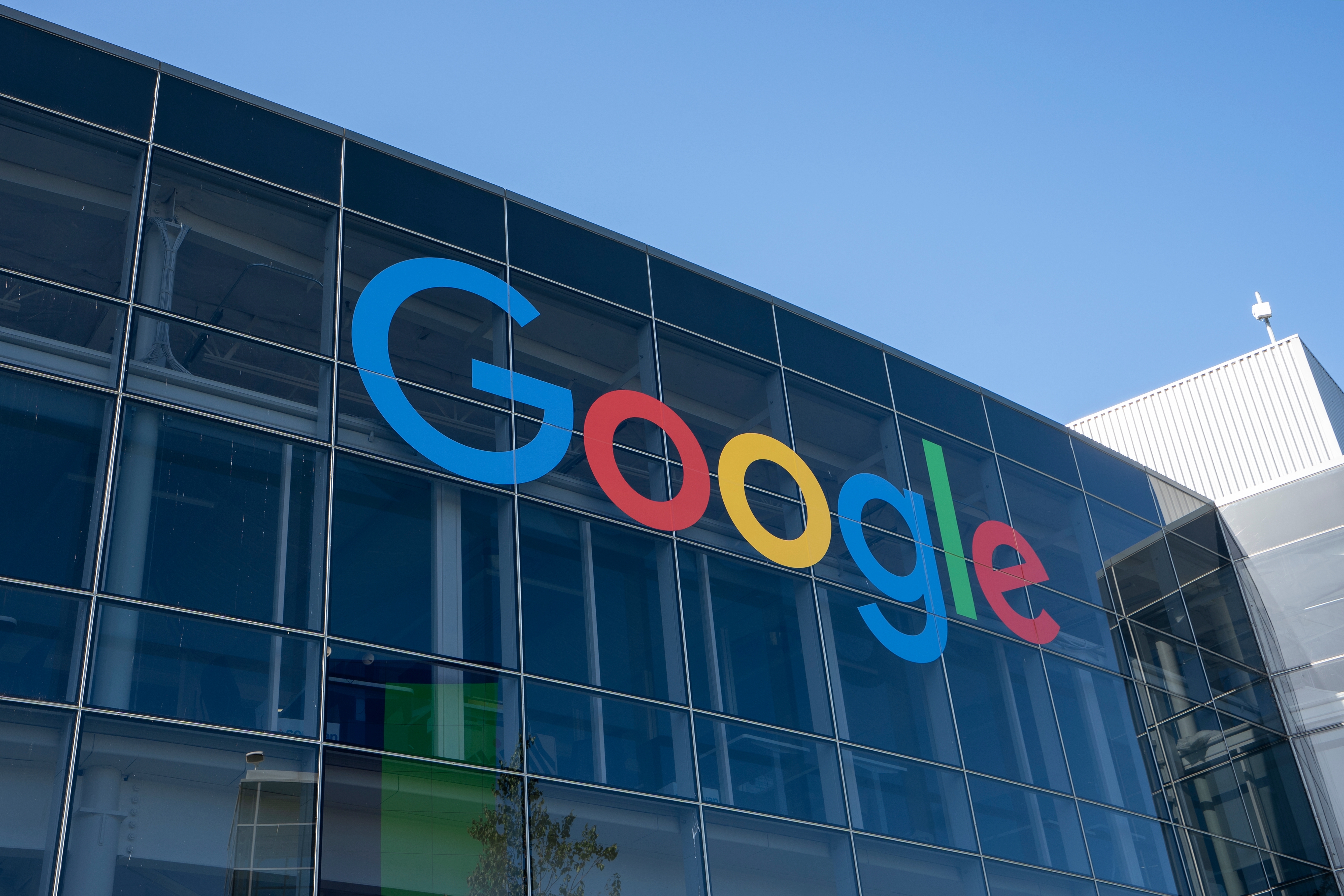 Mountain View, CA, USA - May 1, 2022: Google sign is seen at Googleplex, the corporate headquarters complex of Google and its parent company, Alphabet, Inc., in Mountain View, California.