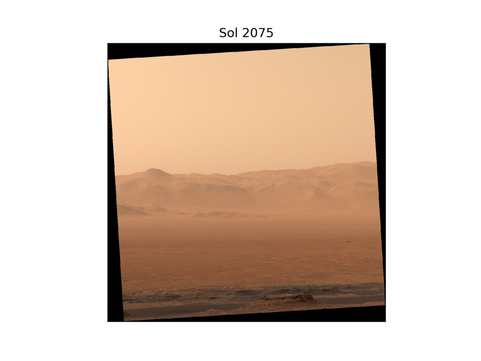Images showing the advancing, global dust storm, taken by the Curiosity rover’s Mast Camera between Sol 2075 and Sol 2170 on Mars, which would've fallen between June 8, 2018, and Sept. 13, 2018, on Earth.