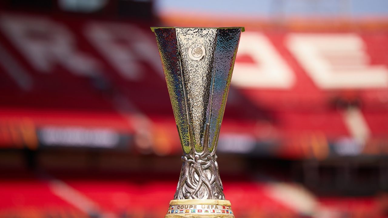 The Uefa Europa League trophy at the Ramón Sánchez-Pizjuán Stadium in Seville