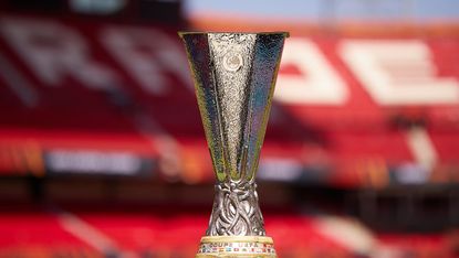 The Uefa Europa League trophy at the Ramón Sánchez-Pizjuán Stadium in Seville