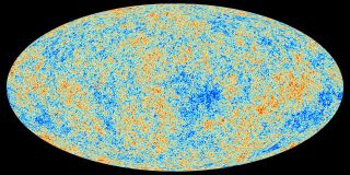 A colorful map of the universe showing the cosmic microwave background