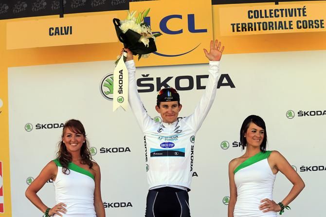 Michal Kwiatkowski (Omega Pharma-QuickStep) in the best young rider's jersey at the 2013 Tour de France after stage 3