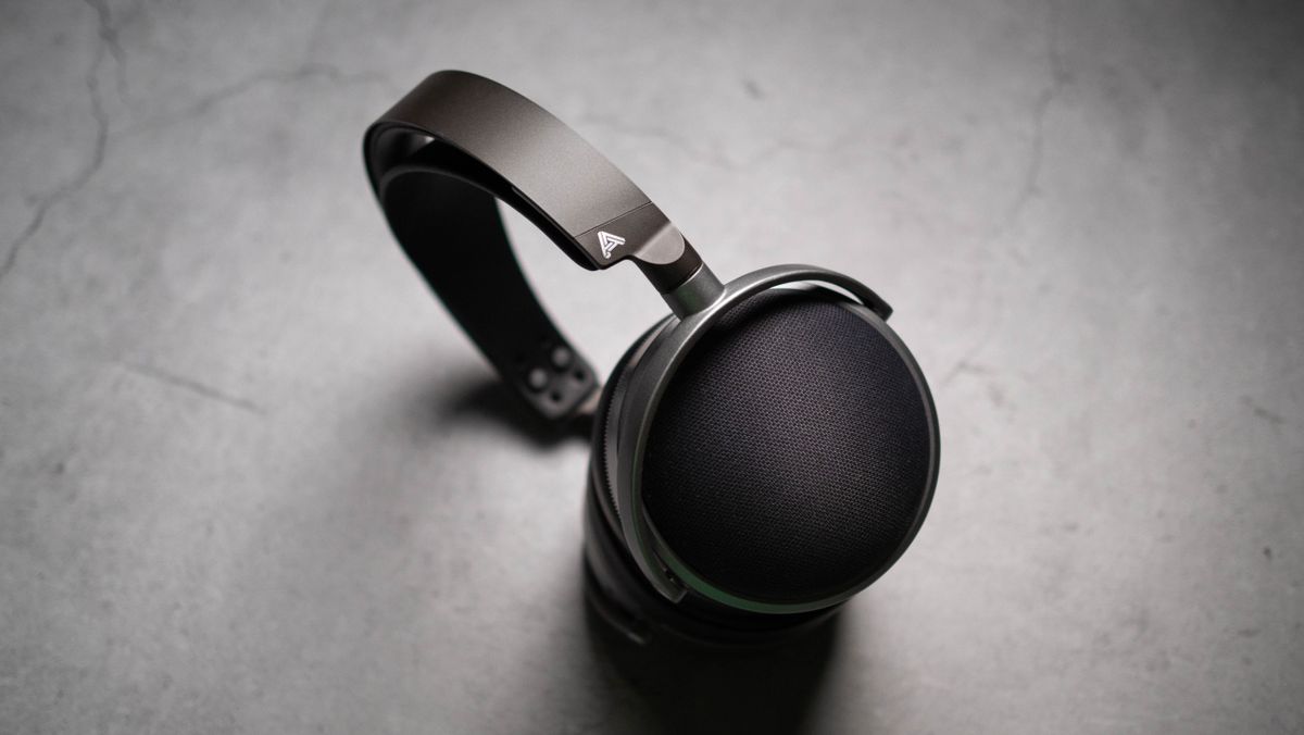 Audeze LCD-S20 planar headset against a grey craft sheet highlighting the product design