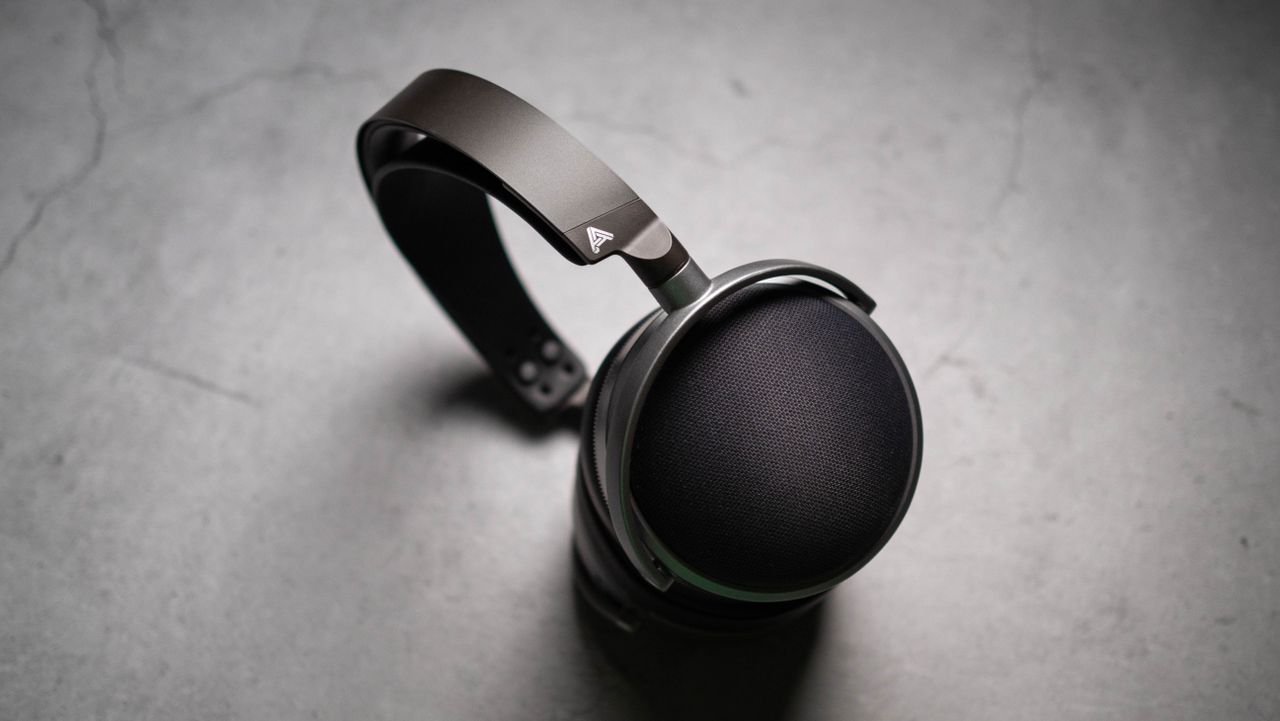 Audeze LCD-S20 planar headset against a grey craft sheet highlighting the product design