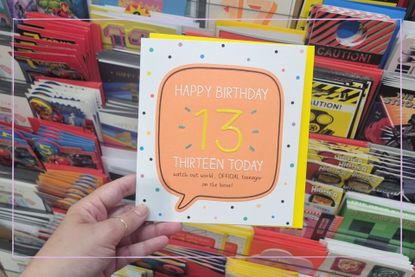 13th birthday party ideas illustrated by orange birthday card with 13 on front