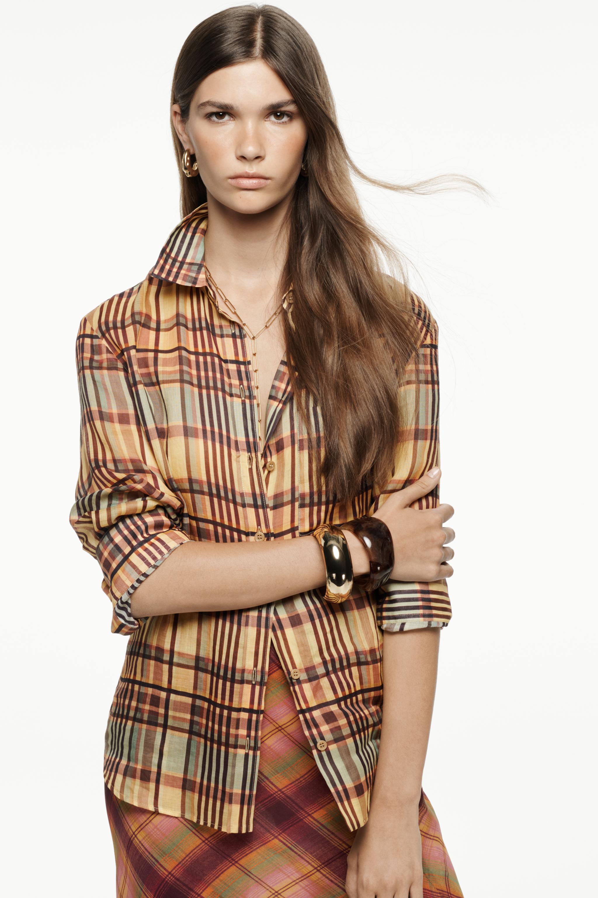Zw Collection Ramie Plaid Shirt