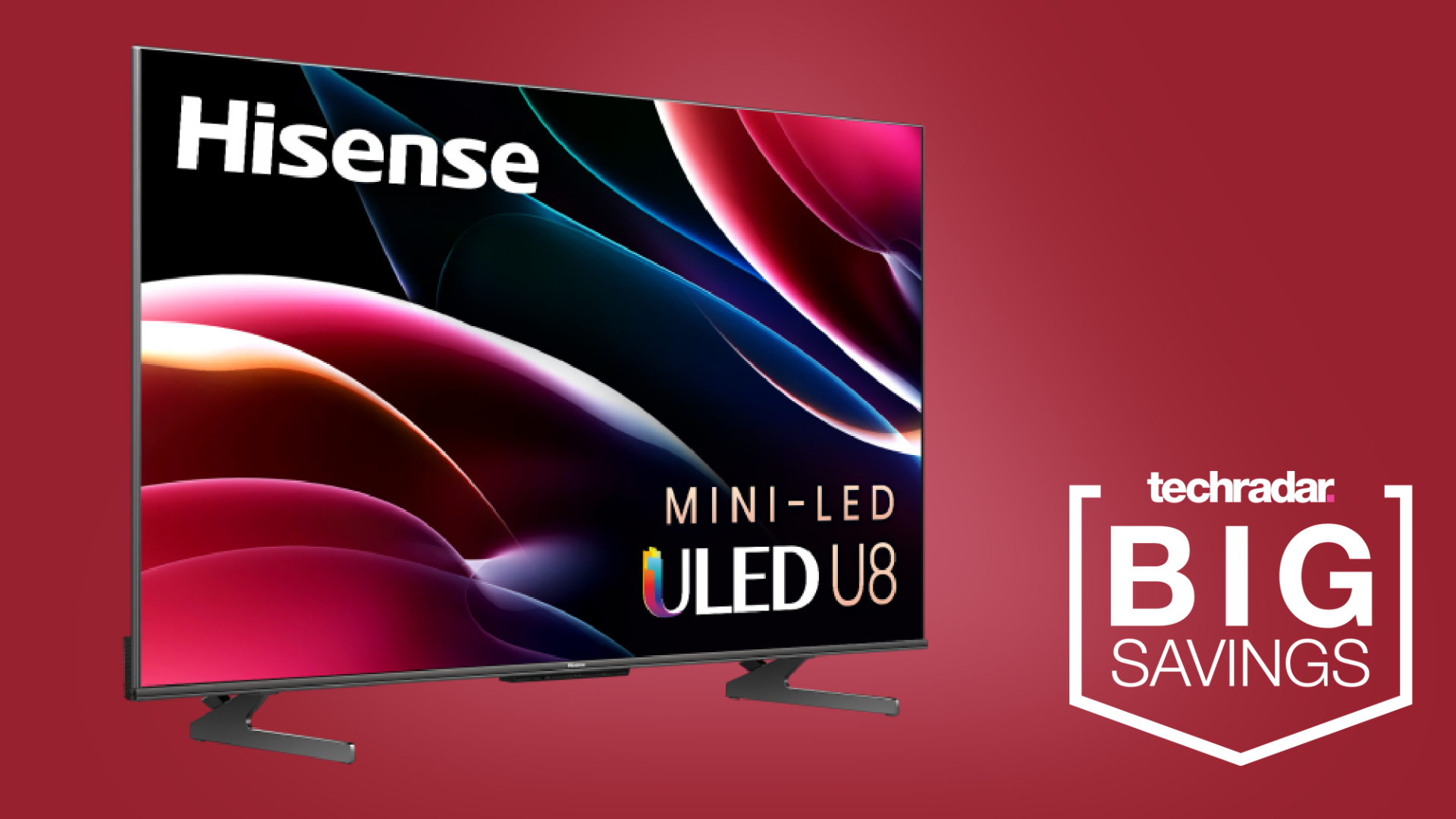 Hisense U8H Black Friday spotlight deal graphic with TV against red background