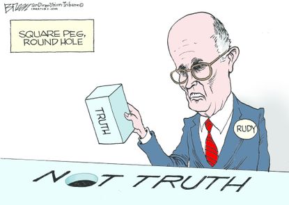 Political cartoon U.S. Rudy Giuliani truth isn’t truth square peg round hole