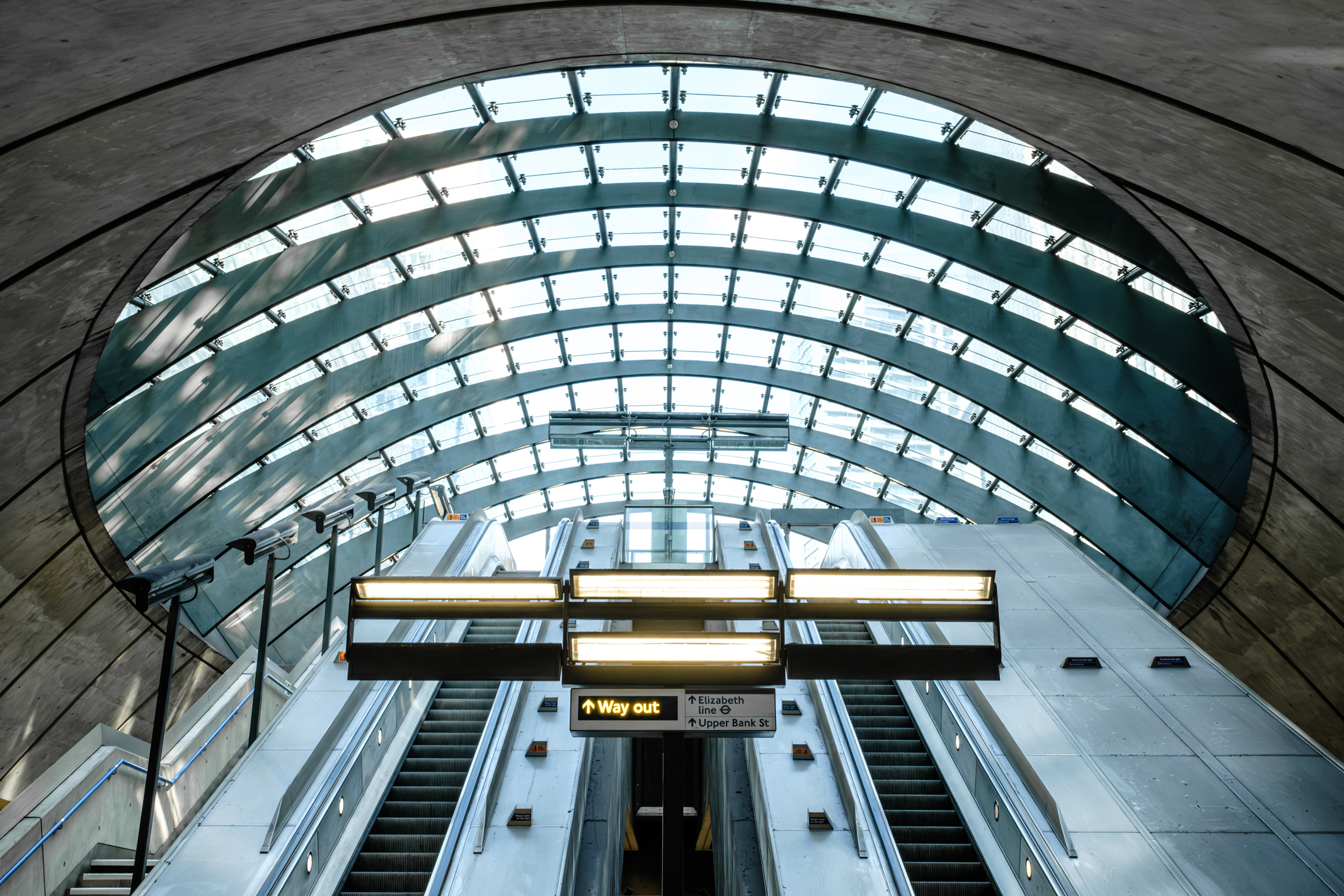 Fujifilm Film Simulation applied to a photo of Canary Wharf tube station in London