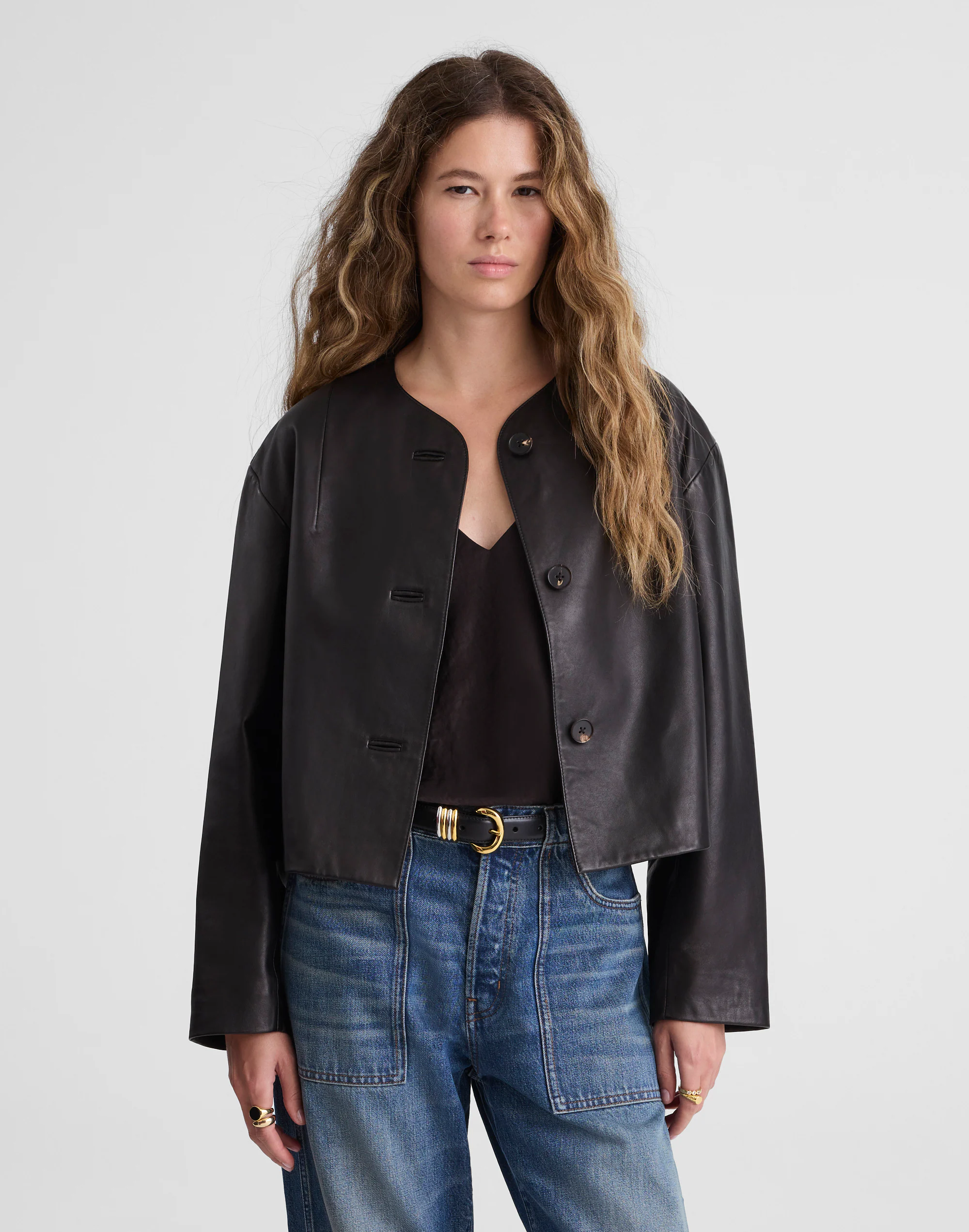 Crop Cardigan Jacket in Leather