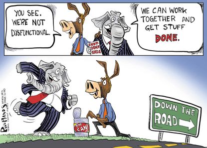 Political cartoon U.S. government shutdown bipartisan Congress incompetency