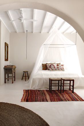 From charming raw wood chairs, to traditional Greek woven-top stools and weighty cotton matelassé quilts