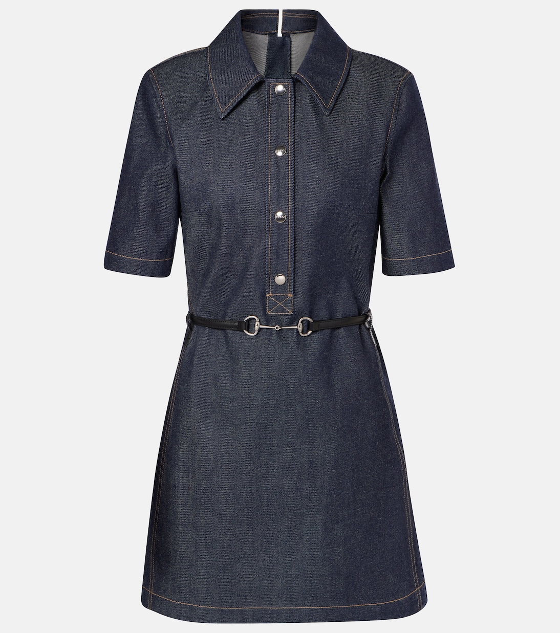 Horsebit Belted Denim Minidress