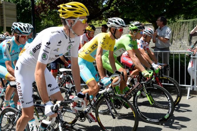 The four jersey wearers at the start in Besan&ccedil;on