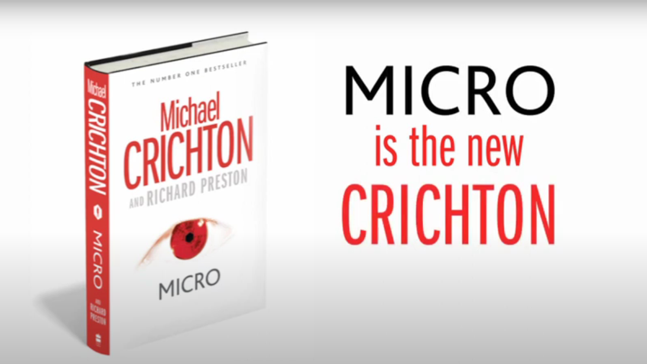 The cover art for Micro shown off in a book trailer.