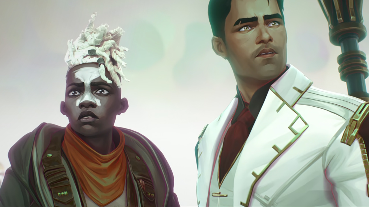 Ekko and Jayce looking concerned as they stand in front of the off-screen Anomaly in Arcane season 2