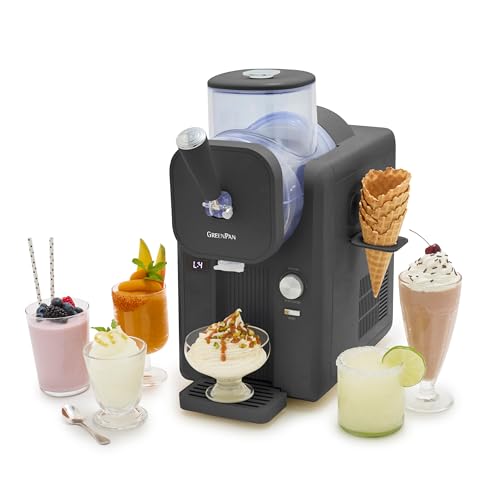 Greenpan Frost Ice Cream Maker &amp;amp; Slushie Machine, Soft Serve, Sorbet, Margaritas, Milkshakes, Frozen Yogurt, No Pre-Freezing, Ready in 15 Mins, 6 Modes, 7 Textures, Self-Cleaning, Grey
