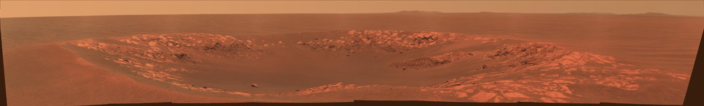 The Mars crater &quot;Intrepid&quot; is shown in this photograph from NASA&#039;s Opportunity rover as it appeared on Nov. 11, 2010. 