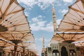 Umbrella Canopies Open At Nabawi Masjid Medina