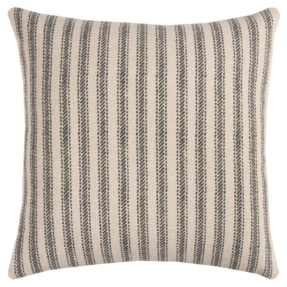 Rizzy Home 20"x20" Gray Ticking Stripe Poly Filled Throw Pillow: Farmhouse Decor, Cotton Canvas, Hidden Zipper