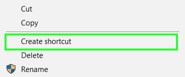 Select Create shortcut