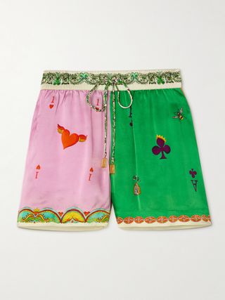 Rummy Embellished Printed Silk-Satin Shorts