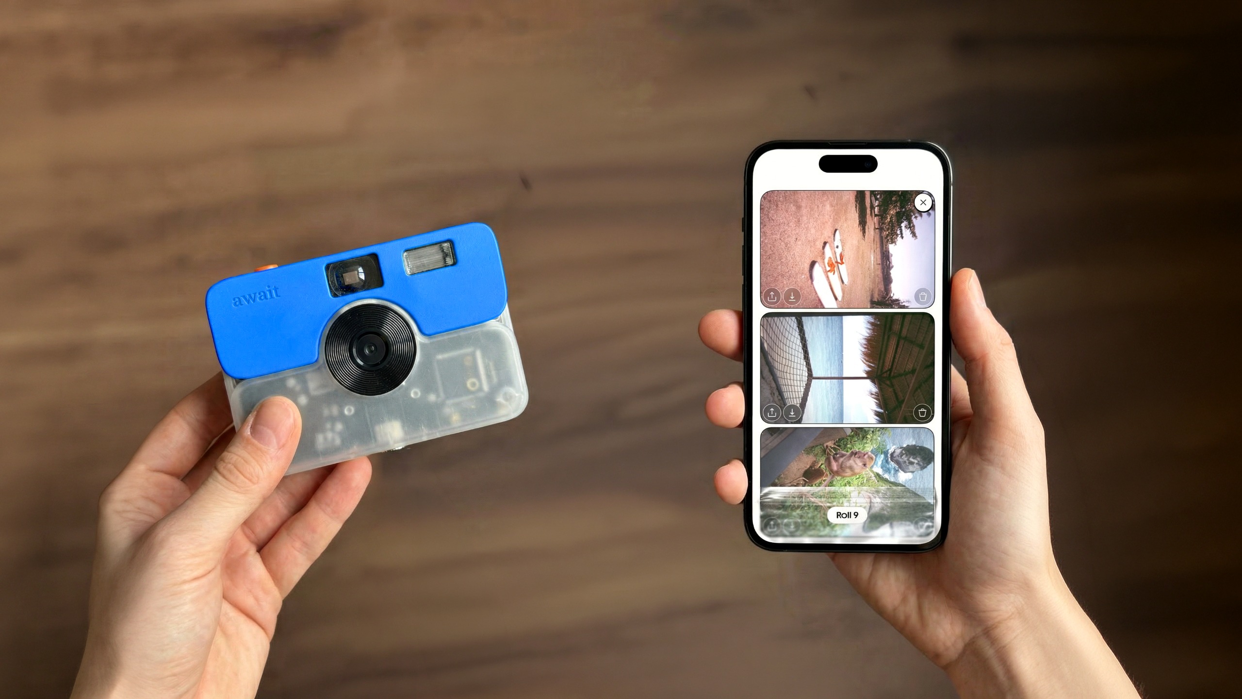 The Await camera with a smartphone and app