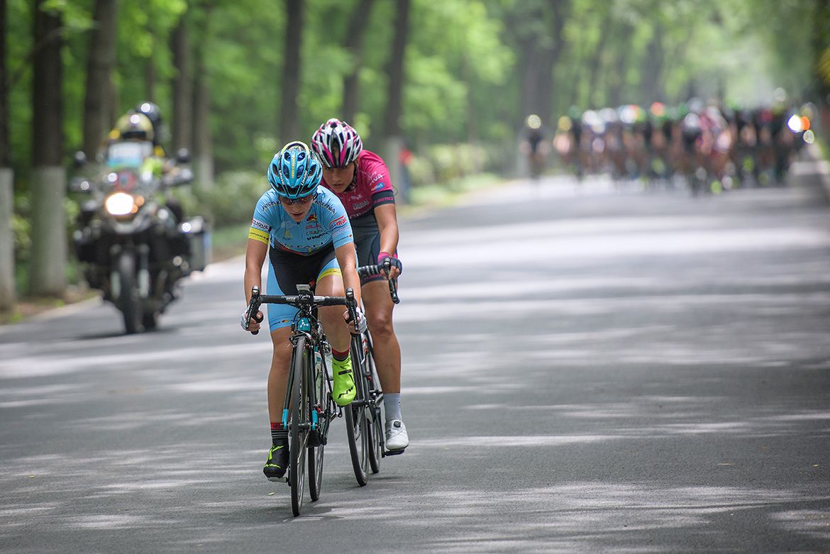Lisa Morzenti leading an escape at the Tour of Chongming Island