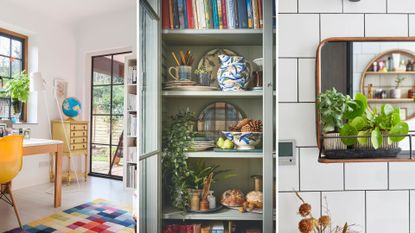 composite of bright colourful interiors with plants and personal belongings