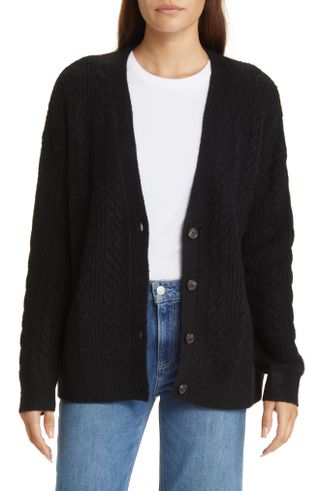 Cable Stitch Oversize Button-Up Sweater