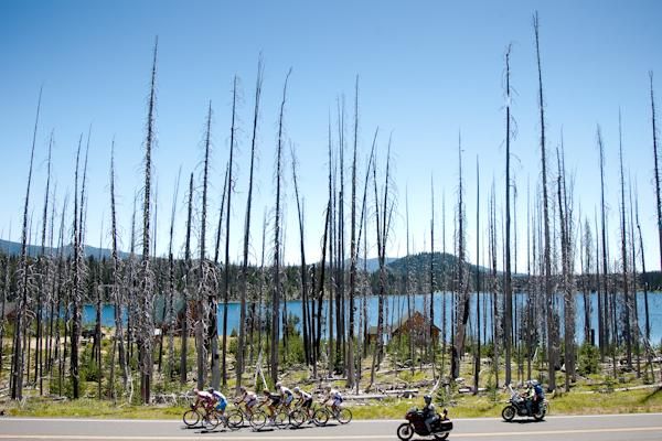 Riding along the lakes on the way to Mount Bachelor.