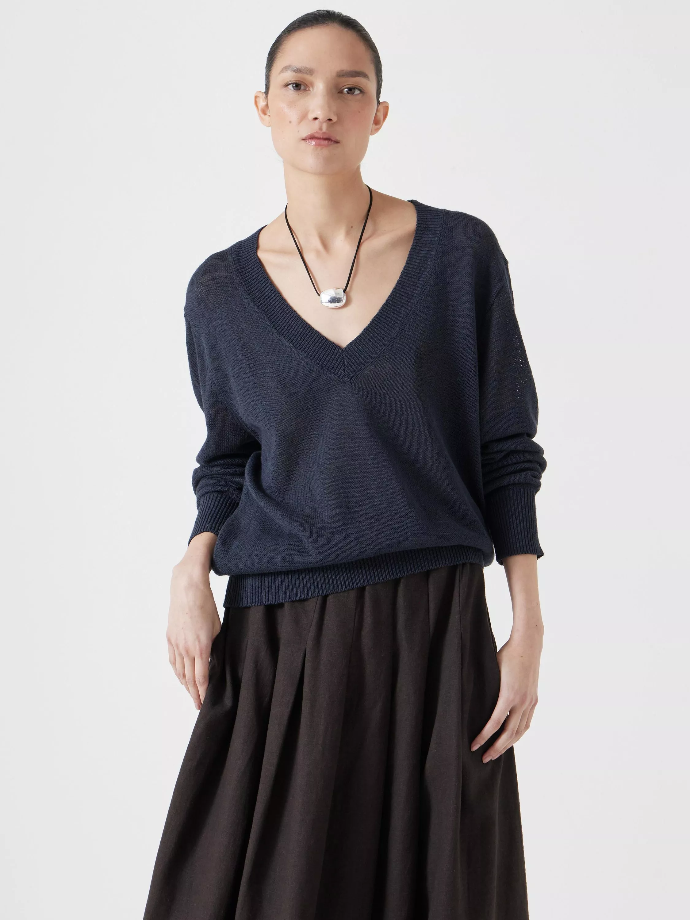 Hush Linen Blend V-Neck Long Sleeve Jumper