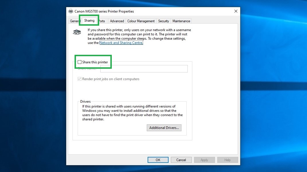 How to share a printer in Windows 10 step 4: Click the 