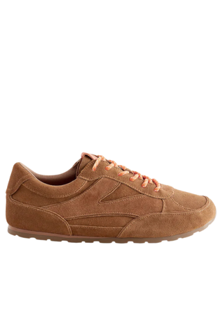 Tan Brown Premium Leather Slim Lace-Up Trainers