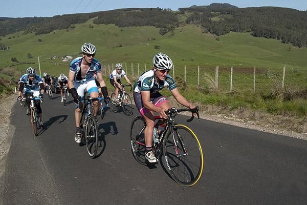Sprint points competition leader Alexander Ray (Hyster-Total Rush) was working hard to get over the climb at Gunns Plains.
