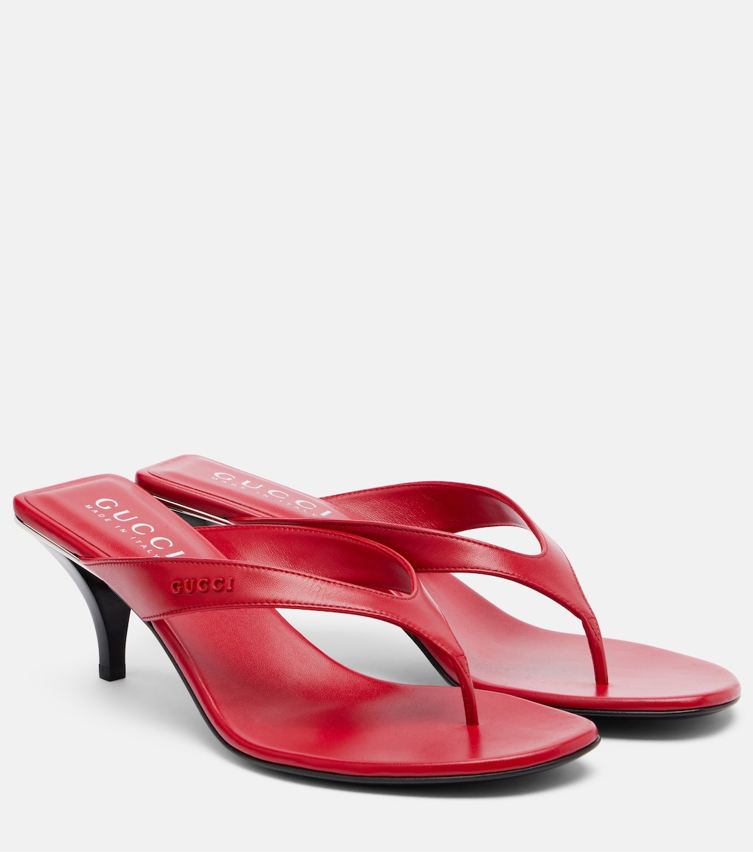 Vittoria Leather Thong Sandals in Red - Gucci