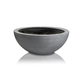 gray low round planter on a white background