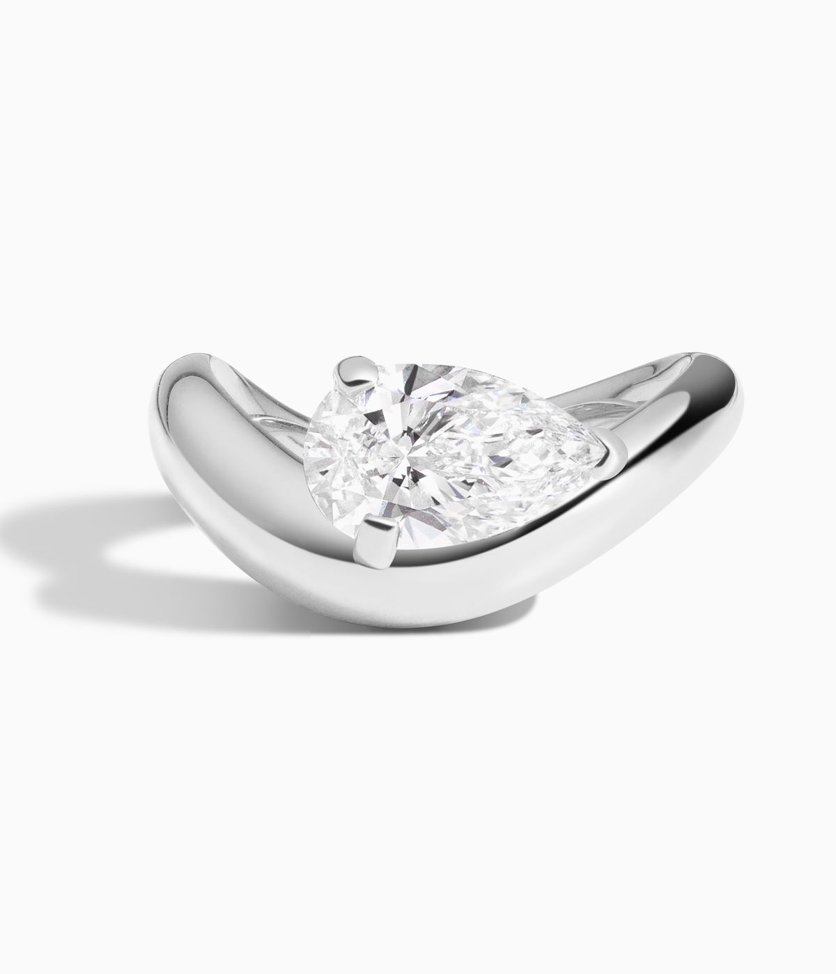 diamond ring close up, in white gold