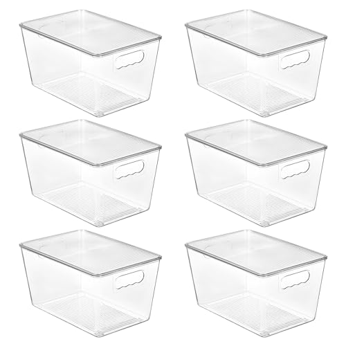 Vtopmart 6 Pack Clear Stackable Storage Bins With Lids, Large Plastic Containers With Handle for Pantry Organizer and Storage,perfect for Bathroom,cabinet,kitchen,fridge,closet Organization