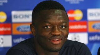 MANCHESTER, UNITED KINGDOM - MARCH 10: Sulley Muntari of Inter Milan faces the media during a press conference ahead of their UEFA Champions League match against Manchester United at Old Trafford on March 10, 2009 in Manchester, England. (Photo by Alex Livesey/Getty Images)