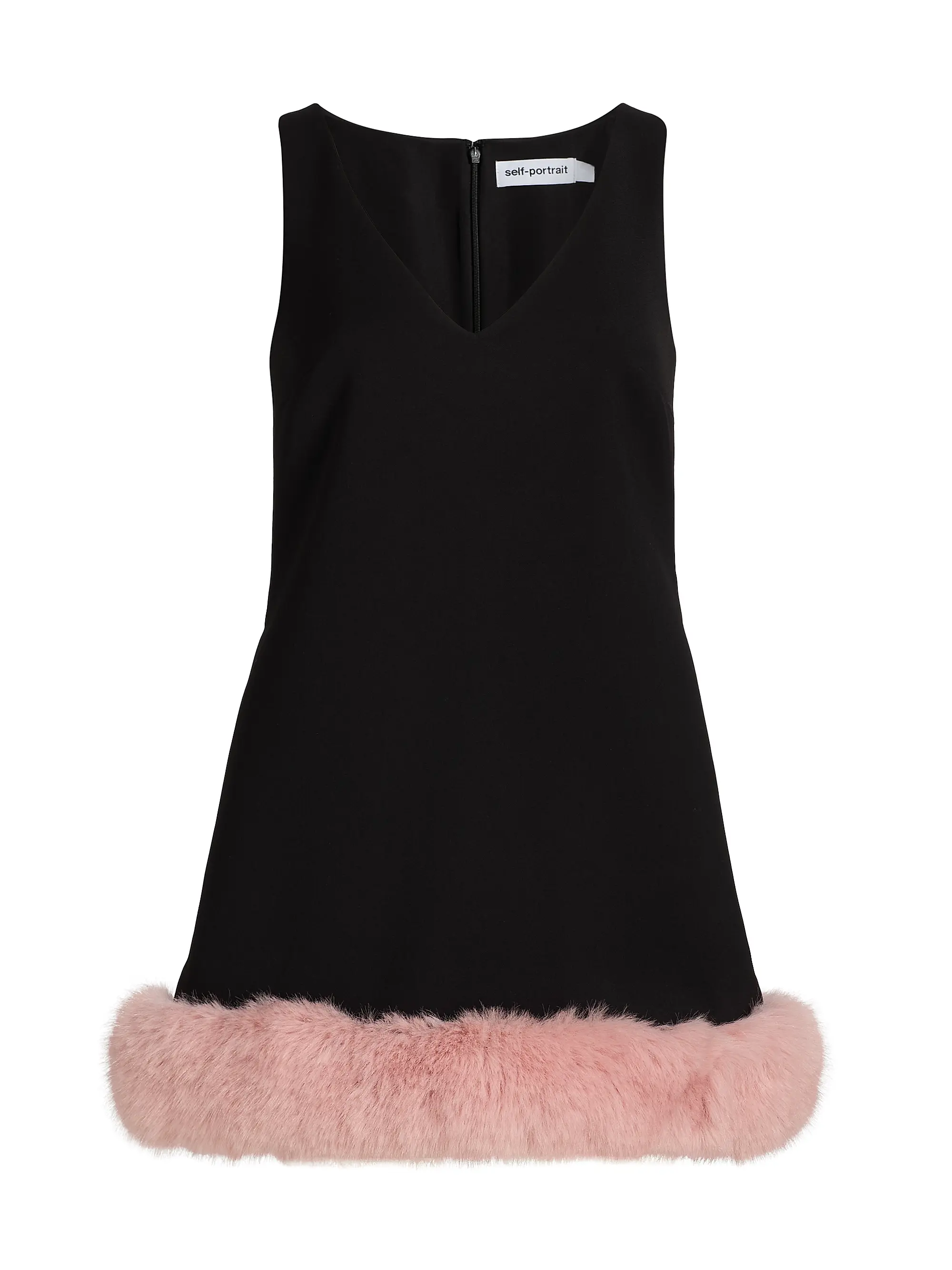 Crepe Faux-Fur-Trim A-Line Minidress