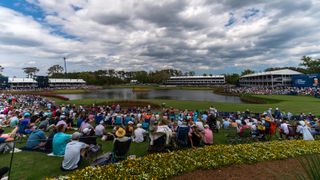A general view from behind the crowd of the 17th hole at TPC Sawgrass' Stadium Course